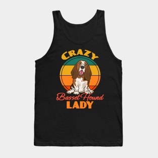 Crazy Basset Hound Lady Mother's Day Dog puppy Lover Cute Sunser Retro Tank Top